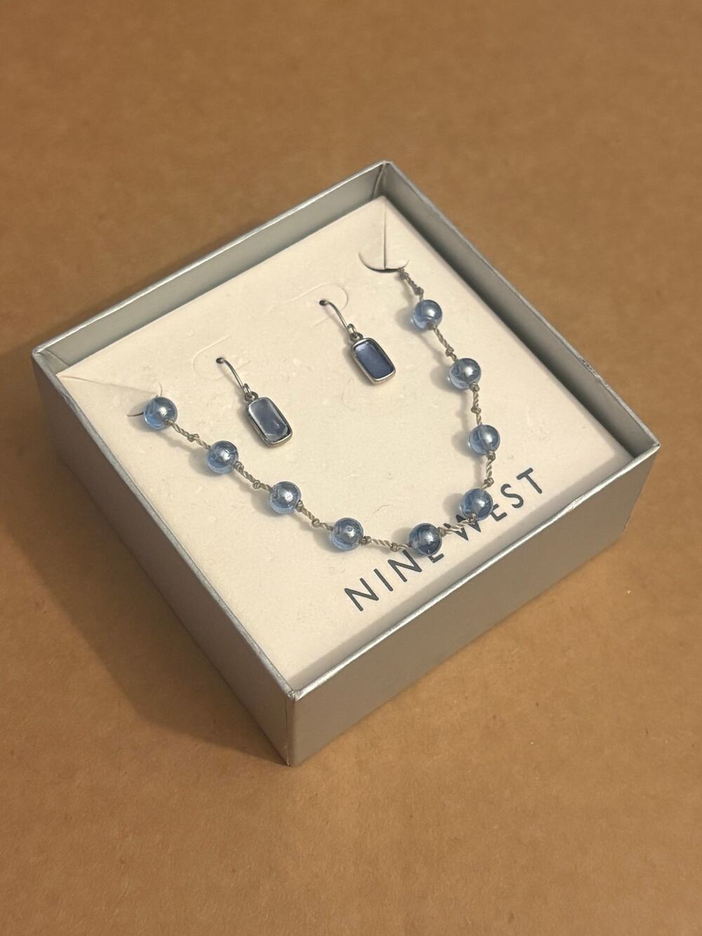 Nine West Blue Bead Necklace & Drop Earrings Set